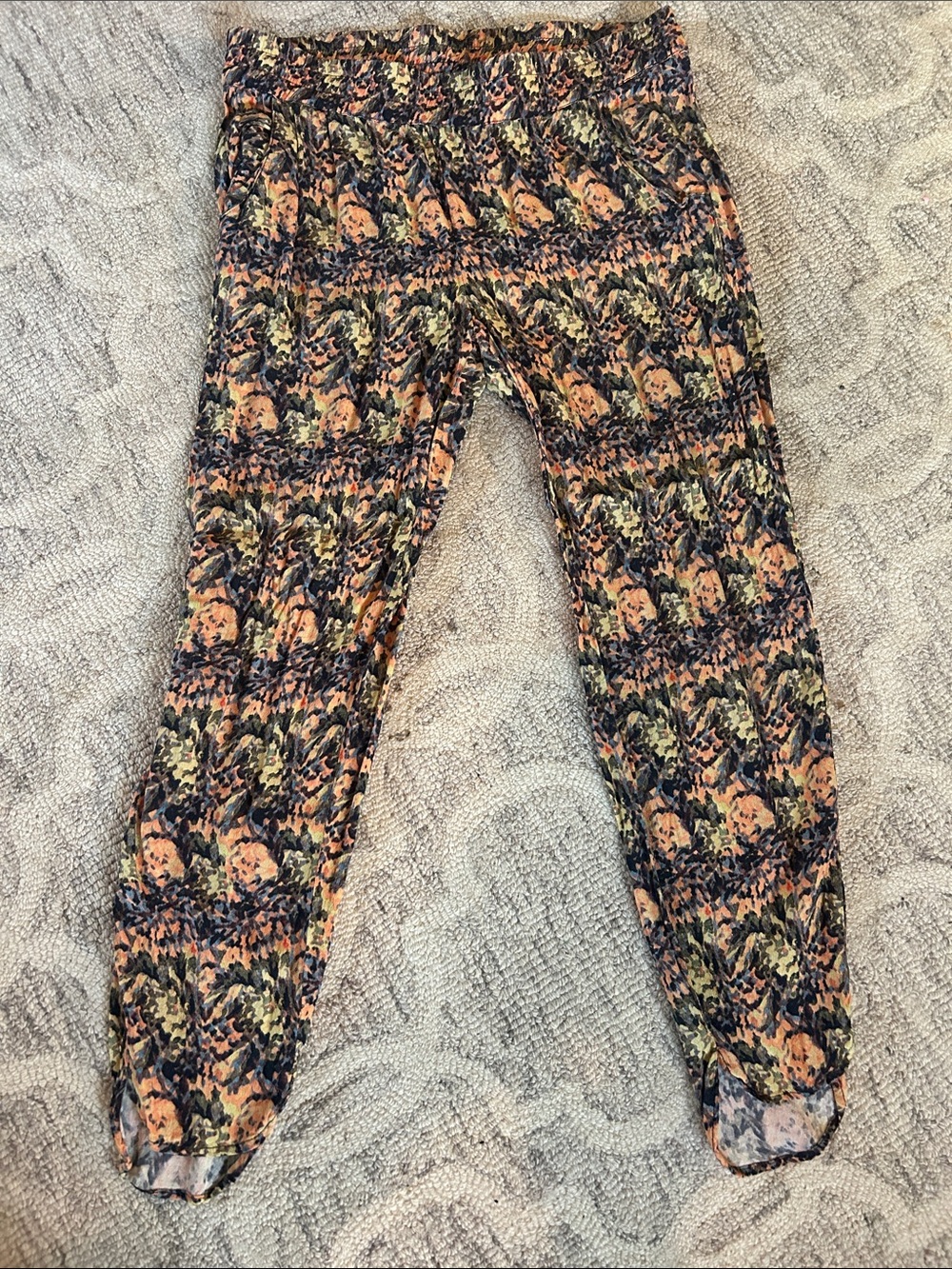 Women Floral Print Summer Pants - Orange/Green/Black/Yellow